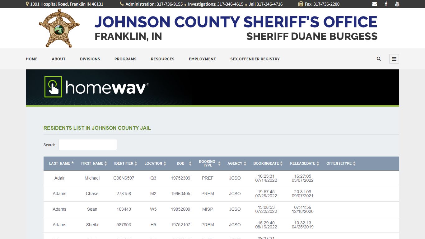 Inmate List - Johnson County Indiana Sheriff's Office